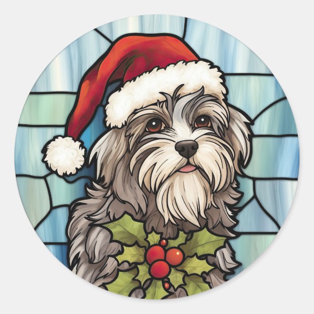 Adesivo Redondo Havanês Vidro de Cores Natal (Frente)