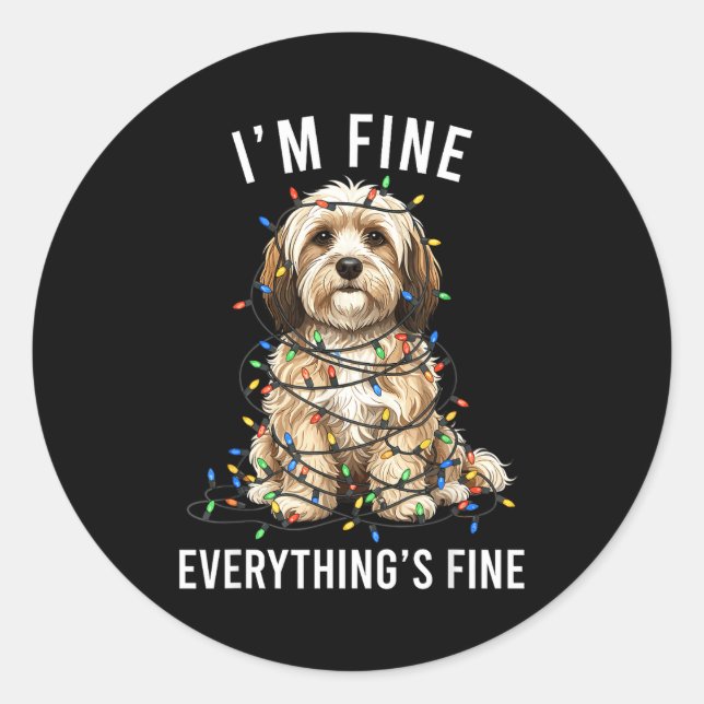 Adesivo Redondo Havanese Christmas I'm Fine Everything Is Fine  (Frente)