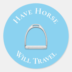 Adesivo Redondo "Have Horse Will Viagem" Inglês Stirrup Blue