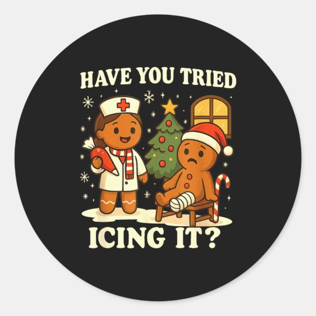 Adesivo Redondo Have You Tried Icing It Gingerbread Christmas  (Frente)
