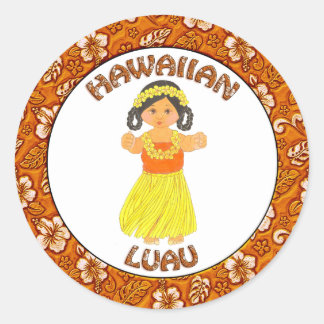 Adesivo Redondo Hawaiai Luau ~ Hula Girl Stickers