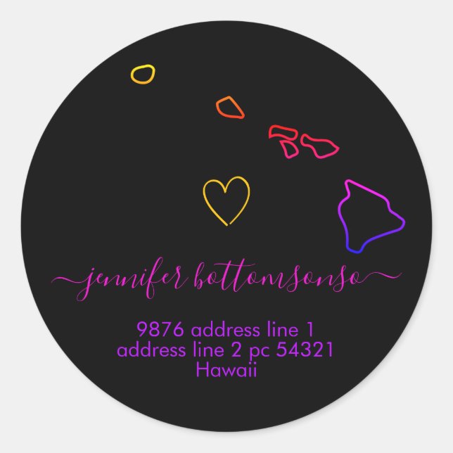 Adesivo Redondo Hawaii devolve endereço Signature arco-íris (Frente)