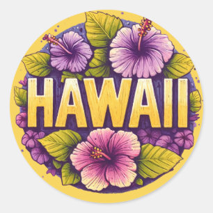 Adesivo Redondo Hawaii Hibiscus Art Hawaiian Vacation Tropical