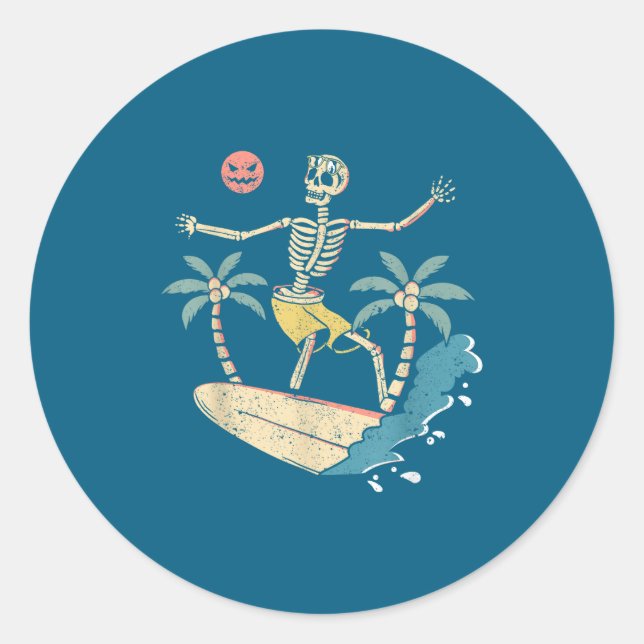 Adesivo Redondo Hawaii Surfer Skeleton Halloween Beach Y Soky Surf (Frente)