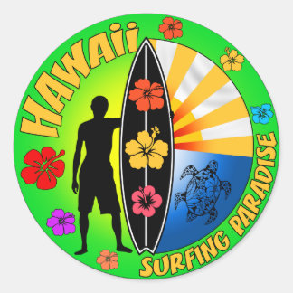 Adesivo Redondo Hawaii Surfing Sticker