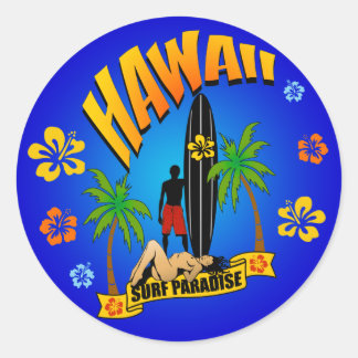 Adesivo Redondo Hawaii Surfing Sticker
