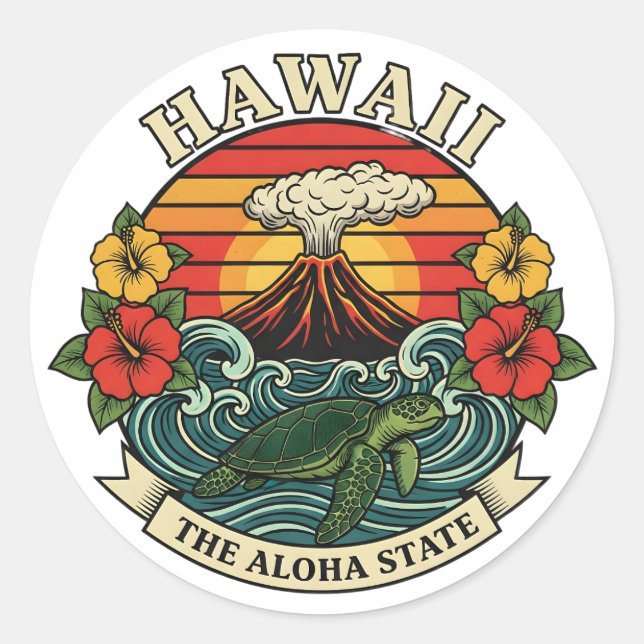 Adesivo Redondo Hawaii: The Aloha State (Frente)