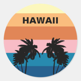 Adesivo Redondo Hawaii Vintage Sunset Palm Trep Viagem Trip
