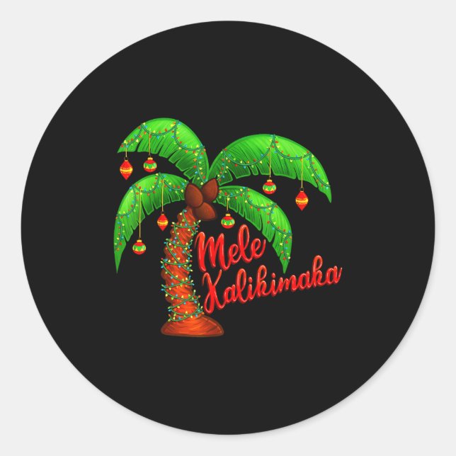 Adesivo Redondo Hawaiian Christmas Mele Kalikimaka Coconut Tree  (Frente)