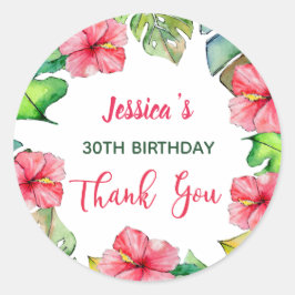 Adesivo Redondo Hawaiian Floral Obrigado Aniversário