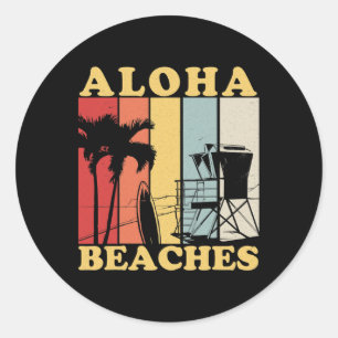 Adesivo Redondo Hawaiian Retro anos 80 Style Aloha Beaches Surf Va