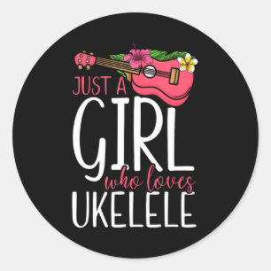 Adesivo Redondo Hawaiian Ukulele Uke Girl É Uma Menina Que Ama