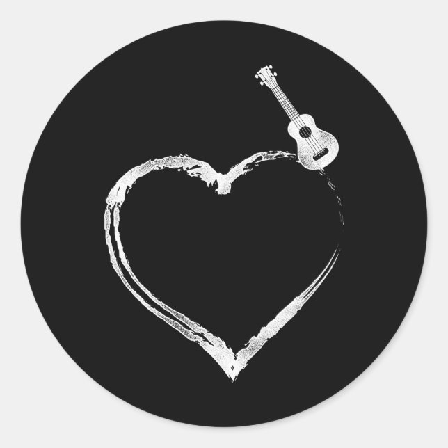 Adesivo Redondo Hawaiian Ukulele Uke Heart (Frente)