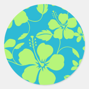 ADESIVO REDONDO HAWAIIANO HULA (HIBÍSCO) AZUL TURQUESA