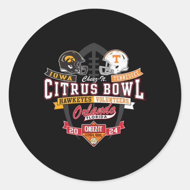 Adesivo Redondo Hawkeyes Vs Tennessee Volunteers Citrus Bowl 2024 (Frente)