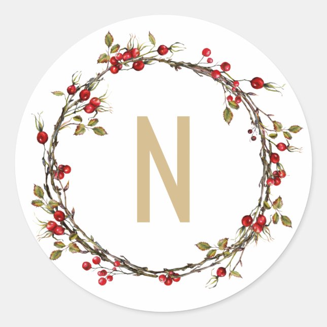 Adesivo Redondo Hawthorn Wreath Monogramas Stickers (Frente)