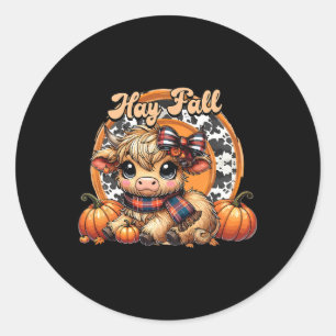 Adesivo Redondo Hay Ali Pumkin Highland Cow Fall Autumn Thanksgi