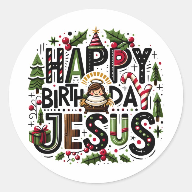 Adesivo Redondo HBD Jesus (Frente)