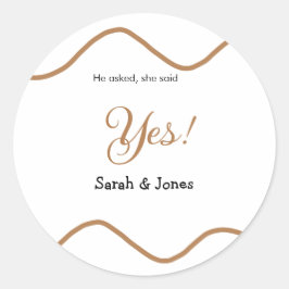 Adesivo Redondo He asked she said yes engagement simple minimal 