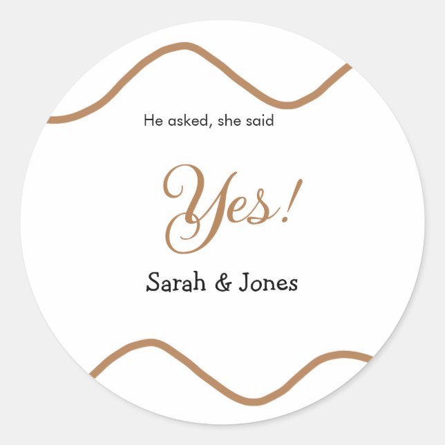 Adesivo Redondo He asked she said yes engagement simple minimal  (Frente)