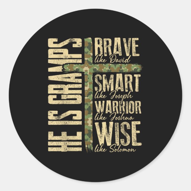 Adesivo Redondo He Is Gramps Camo Religious Father's Day Christian (Frente)