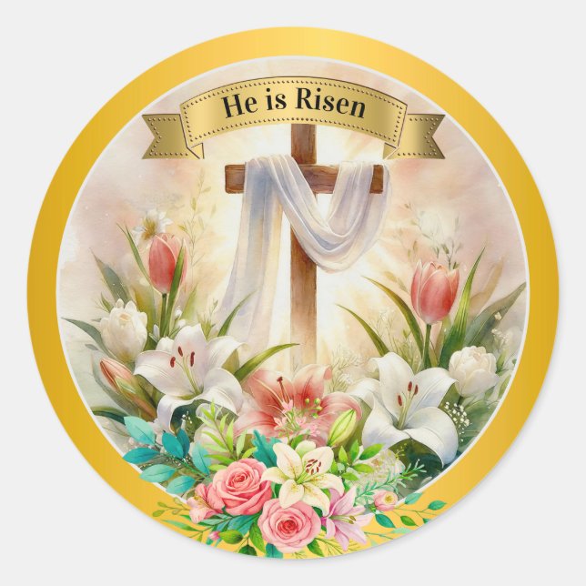 Adesivo Redondo He is Risen Christian - Religious Easter  (Frente)