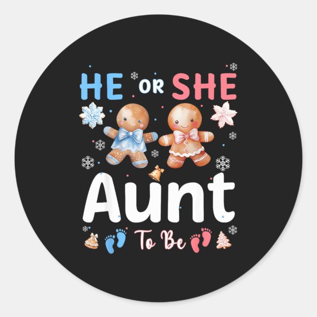 Adesivo Redondo He Or She Aunt To Be Christmas Gingerbread Gender  (Frente)