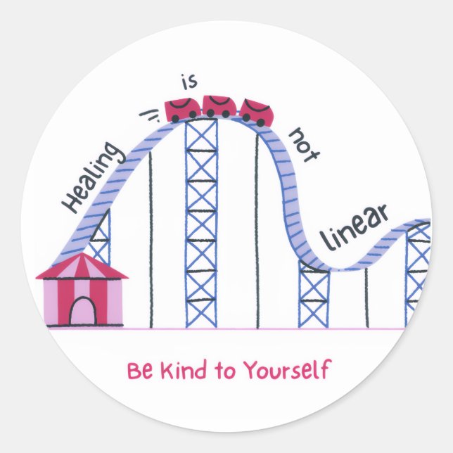Adesivo Redondo 'Healing Isn't Linear' Self Compassion Sticker (Frente)