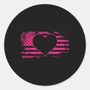 Adesivo Redondo Heart American Flag Breast Cancer Awarness Legal U