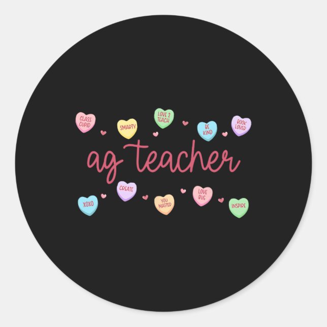 Adesivo Redondo Heart Candy Ag Agriculture Teacher Valentines Farm (Frente)