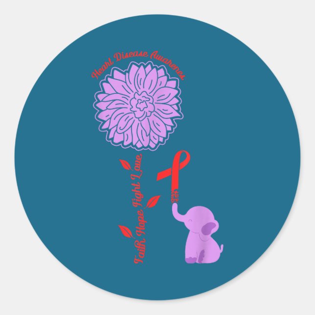 Adesivo Redondo Heart Disease Awareness Faith Hope Fight Love Card (Frente)