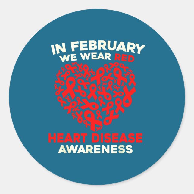 Adesivo Redondo Heart Disease Awareness Go Red In February Health  (Frente)