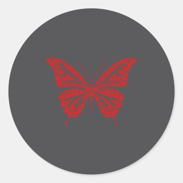 Adesivo Redondo Heart Disease Awareness Red Ribbon &amp; Heart Hea (Frente)