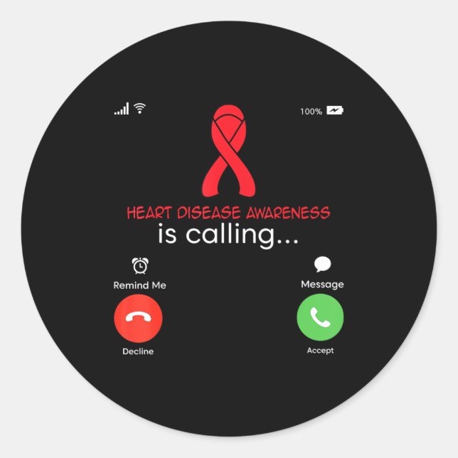 Adesivo Redondo Heart Disease Awareness Red Ribbon Heart Attack Su (Frente)