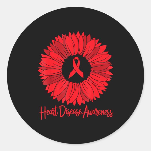 Adesivo Redondo Heart Disease Awareness Sunflower Go Red Women Hea (Frente)