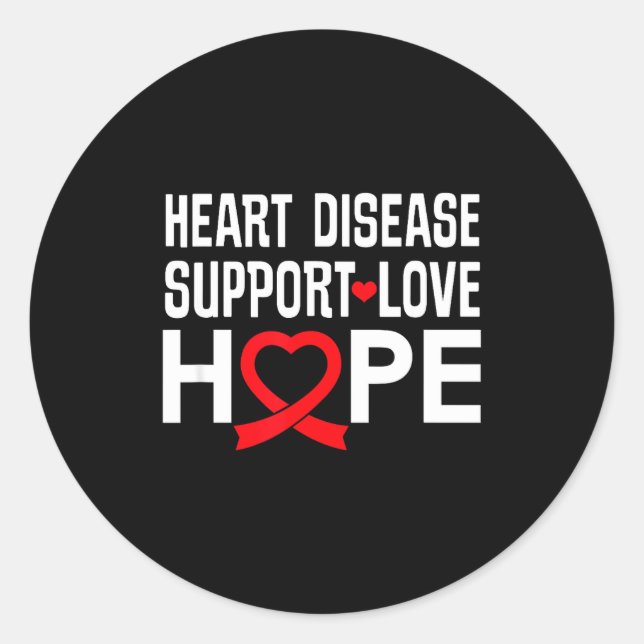 Adesivo Redondo Heart Disease Suprt Love Hope Red Ribbon  (Frente)
