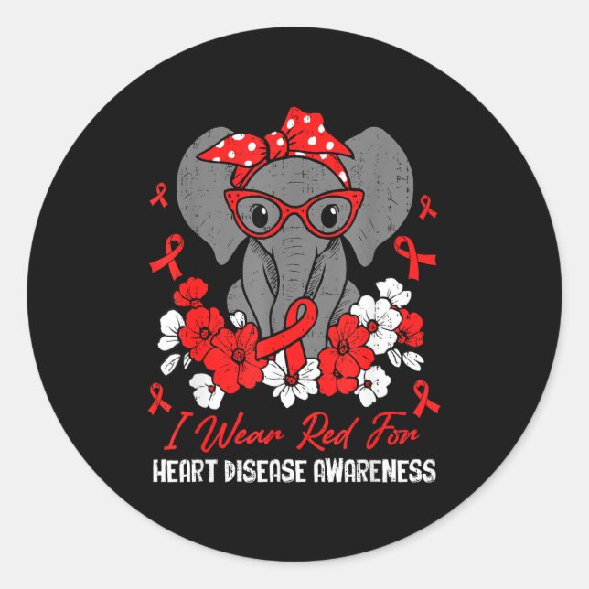 Adesivo Redondo Heart Health Elephant Red Ribbon Heart Disease Awa (Frente)