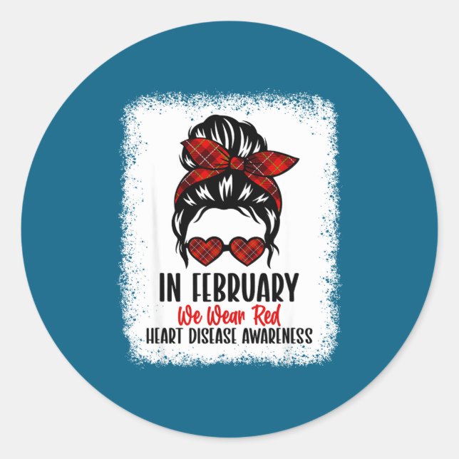 Adesivo Redondo Heart Health Heart Disease Awareness Heartbeat Chd (Frente)