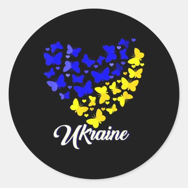 Adesivo Redondo Heart Heart Ukraine Shirt Butterfly I Stand With U (Frente)