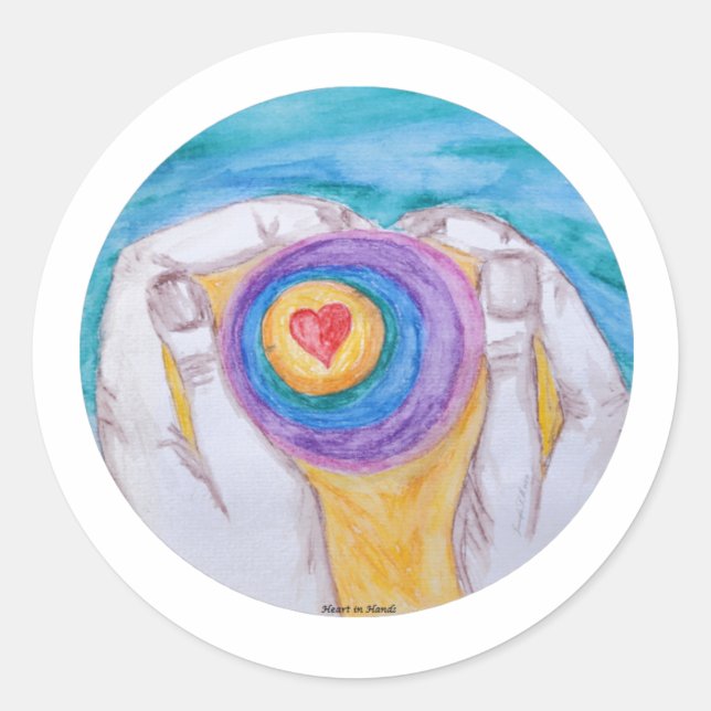 Adesivo Redondo Heart In Hands Circle, No Saying, Title, Dig Sig (Frente)