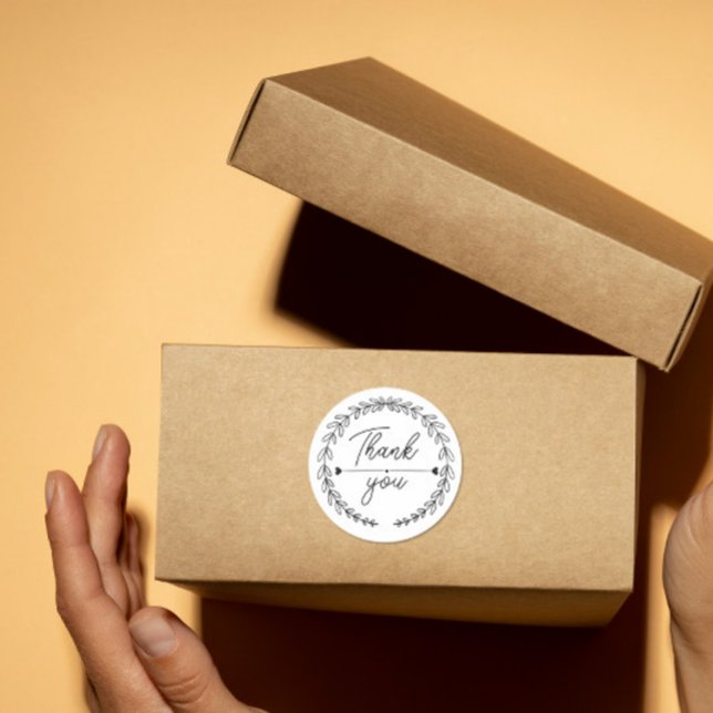 Adesivo Redondo heart Leaf Wreath Thank You business parcel (Criador carregado)