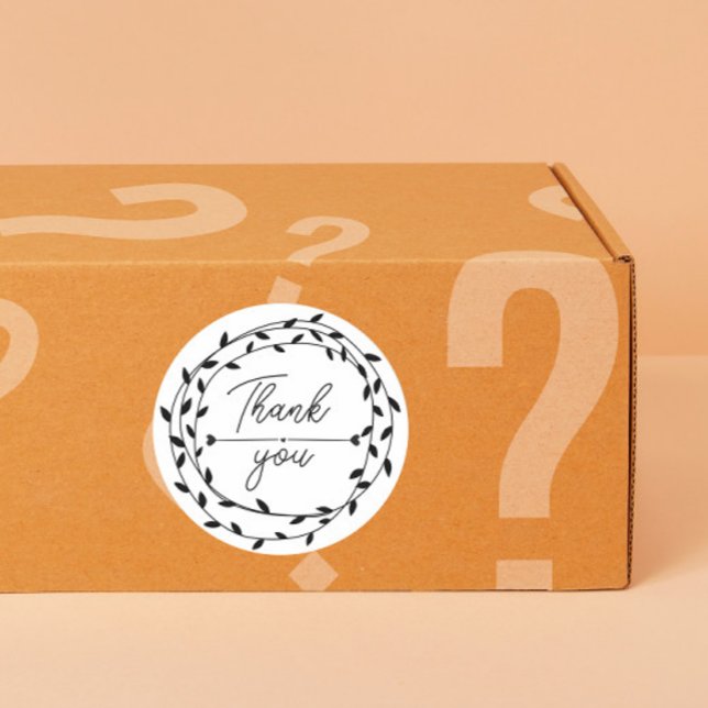 Adesivo Redondo heart Leaf Wreath Thank You business parcel (Criador carregado)