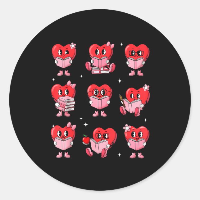 Adesivo Redondo Heart Reading Books Valentine Teacher Boy Girl Boo (Frente)