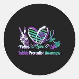 Adesivo Redondo Heart Ribbon Rosa Peace Love Mental Health Suicídi