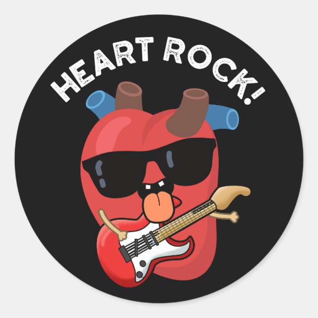 Adesivo Redondo Heart Rock Funny Music Pun Dark BG (Frente)