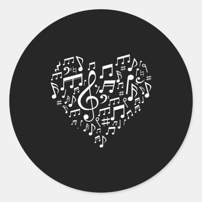 Adesivo Redondo Heart Shape Musical Notes Music Lovers Gift Valent (Frente)