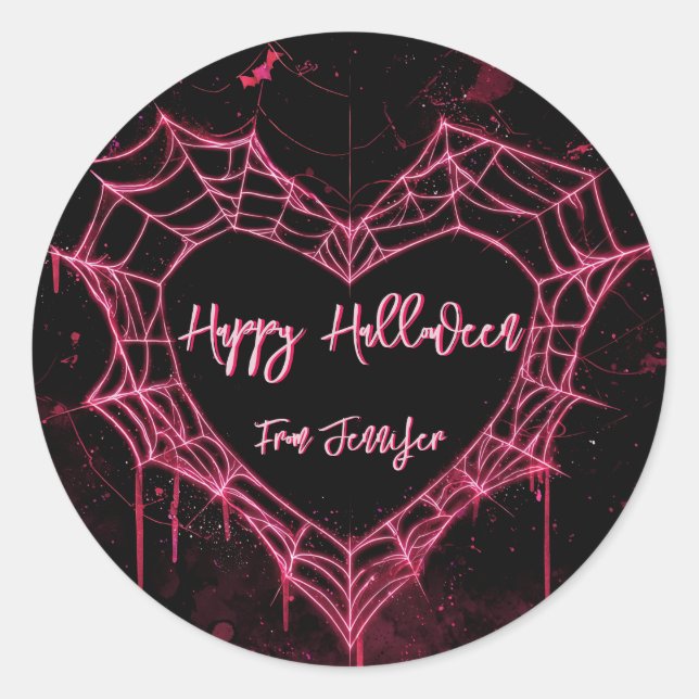 Adesivo Redondo Heart Spider Web Pink Gótico Girls Halloween (Frente)