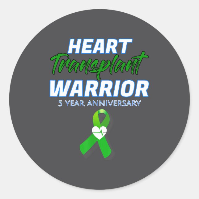 Adesivo Redondo Heart Transplant 5 Year Anniversary Warrior Patien (Frente)