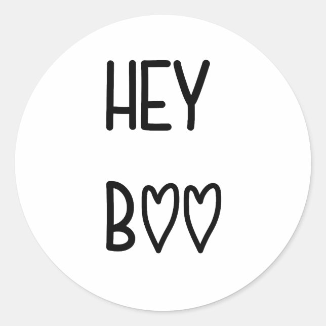 Adesivo Redondo Heart Typography Hey Boo (Frente)