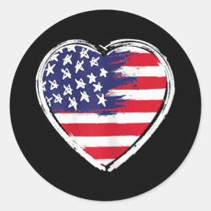 Adesivo Redondo Heart US Flag 4 de julho Patriotic American Stars